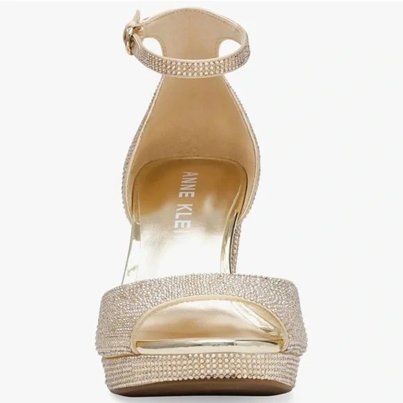 Anne Klein Rhinestone Embellished Chunky Gold Platform Heels Sandal NEW 6.5 Glam - Picture 11 of 11